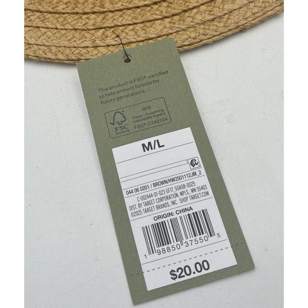 Goodfellow & Co Hat Mens Panama M/L Tan Brown Straw Black Band NWT